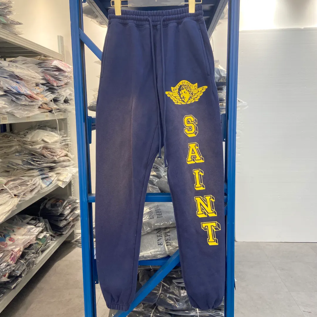 Saint Michael's trendy retro angels letters with old washed angel vintage loose casual loose sweatpants and trousers Style number: SM632 Size: S-M-L-XL Color: black blue-black red-blue yellow Price: P236